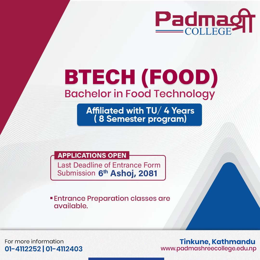 Notice For B.Tech  Food Entrance Form Open for 2081